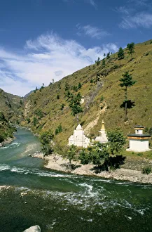 Bhutanese Collection: Buddhist chortens, Chuzom, Bhutan