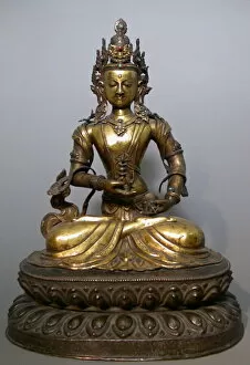 Tibetan Buddhism Gallery: Buddhist Deity Vajrasattva with Bell (Ghanta) and Thunderbolt (Vajra), 18th century