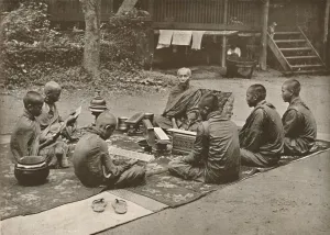 Rowe And Co Prints: Buddhist Priest with Pupils, 1900. Creator: Unknown