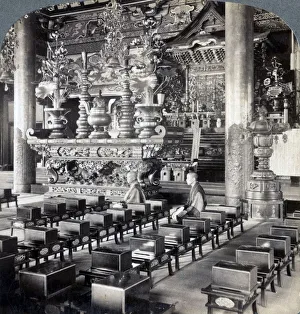 Nichiren Prints: Buddhist priests in Ikegami Temple, Omori, Japan, 1904. Artist: Underwood & Underwood