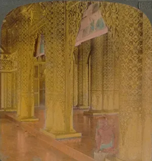 Buddhist temple interior with costly decorations in gold and colors, Moulmein, Burma, 1907. Artists: Elmer Underwood, Bert Elias Underwood