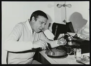 Soup Prints: Buddy Rich eating backstage at Ronnie Scotts Jazz Club, London, 1979