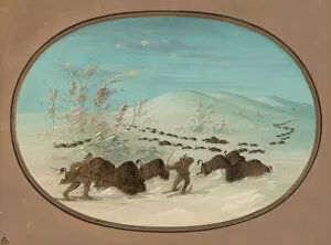 Aiming Collection: Buffalo Chase in the Snow Drifts - Ojibbeway, 1861 / 1869. Creator: George Catlin