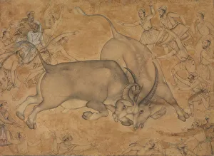 And Gold On Paper Prints: Buffaloes in Combat, late 16th century. Creator: Attributed to Miskin