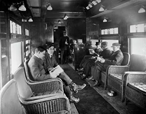 Reading Room Prints: Buffet library car on a deluxe overland limited train