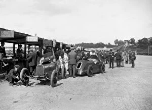 Barc Gallery: Bugatti Special 1 and Gwynne Special in the pits at a BARC meeting, Brooklands, 1933