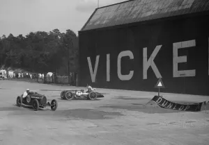 Bugatti Gallery: Bugatti Special 5 racing at a BARC meeting, Brooklands, 1933. Artist: Bill Brunell