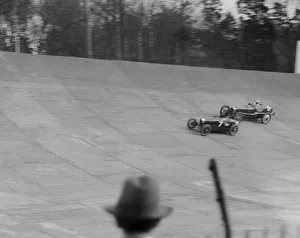 Racing Car Prints: Bugatti Type 35 of EM Thomas and Ballot of Jack Dunfee racing at a BARC meeting