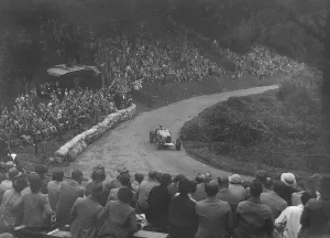 Bugatti Type 51 competing in the Shelsley Walsh Hillclimb, Worcestershire, 1935. Artist