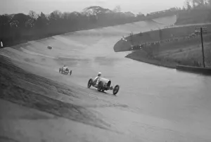 Barc Prints: Two Bugattis racing at a BARC meeting, Brooklands, Surrey, 1931 Artist: Bill Brunell