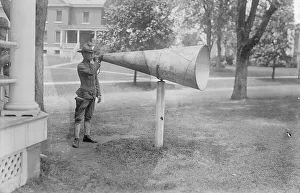 Army Camp Prints: Bugle Megaphone, Fort Totten, 3 Jul 1917. Creator: Bain News Service