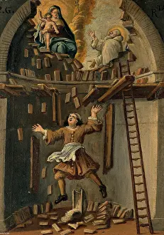 Scaffolding Prints: A builder falling from a platform in an apse