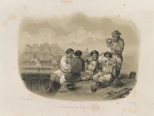 Builders on a boat (From: The Construction of the Saint Isaacs Cathedral), 1845. Artist: Montferrand, Auguste, de (1786-1858)