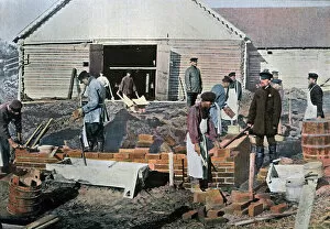 Bricklaying Collection: Builders outside Moscow, Russia, c1890. Artist: Gillot