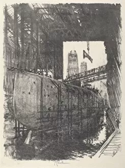 Battleships Gallery: Building the Battleship, 1917. Creator: Joseph Pennell