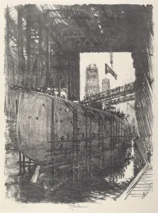 Docks Prints: Building the Battleship, 1917. Creator: Joseph Pennell