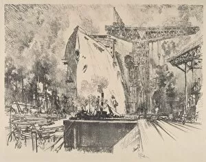 Cranes Gallery: Building the Bismarck, Hamburg, 1914. Creator: Joseph Pennell
