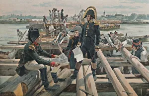 Engineer Prints: Building the Bridge at the Island of Lobau, 1809, (1896)