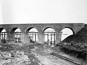 Scaffolding Prints: Building of a Bridge Over a Road, 1900-1904. Creator: Unknown