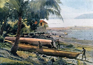 Building canoes, Andaman and Nicobar Islands, Indian Ocean, c1890. Artist: Gillot