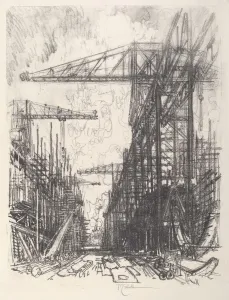 Building Destroyers, No. I, 1917. Creator: Joseph Pennell