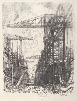 Cranes Gallery: Building Destroyers, No.I, 1917. Creator: Joseph Pennell