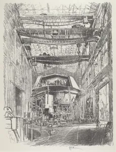 Munitions Industry Prints: Building the Great Turret, 1916. Creator: Joseph Pennell