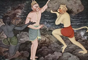 Hindu Prints: Building of Ramas bridge, 1913. Artist: K Venkatappa