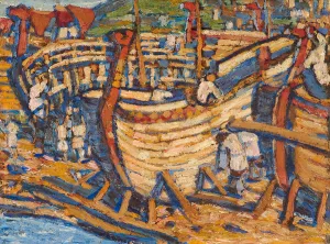 Building the Ships. Study, 1903. Artist: Roerich, Nicholas (1874-1947) Building the Ships. Study, 1903. Artist: Roerich, Nicholas (1874-1947)