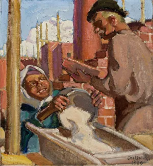 Bricklayer Prints: At a Building Site, 1906. Creator: Akseli Gallen-Kallela