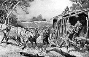 Holloway Prints: Building a tribal homestead, (c1920). Artist: A Holloway