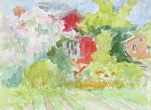 Wiik Maria Prints: Buildings in the middle of trees, fields in the foreground. Creator: Maria Wiik