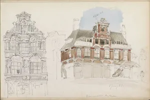 Renaissance Revival Prints: Buildings on the Nieuwmarkt in Amsterdam, 1866. Creator: Isaac Gosschalk