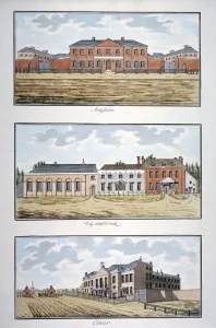 Trotter Prints: Three buildings in St Georges Fields, Southwark, London, c1790. Artist: Thomas Trotter