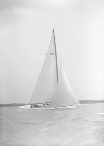 Stephens Prints: The US built 12 Metre Vim sailing close-hauled, 1939. Creator: Kirk & Sons of Cowes