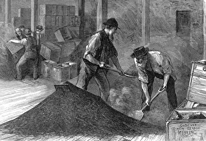Bulking tea in the warehouses of the East & West India Dock Company, London, 1874 Bulking tea in the warehouses of the East & West India Dock Company, London, 1874