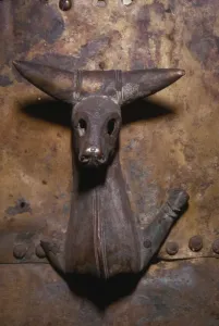 Iron Age Prints: Bull, rivetted to large bronze cauldron