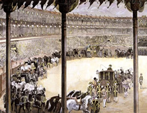 Printmaking Gallery: Bullfight held in Madrid with the assistance of kings Alfonso XII, King Spain (1857-1885)