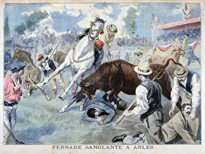 Bullfight incident, Arles, France, 1898. Artist: F Meaulle