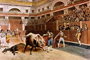 Bullfight in the Plaza Mayor of Madrid, lithography by Blanchard