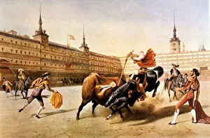 Bullfight in the Plaza Mayor of Madrid, lithography by Blanchard