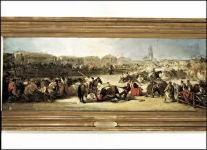 Private Gallery: Bullfight in a village, oil on table