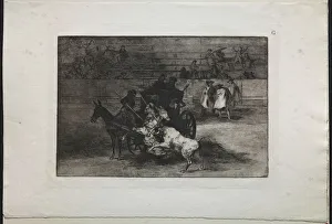 Bullfights: Fight in a Carriage Harnessed to Two Mules, 1876. Creator: Francisco de Goya (Spanish