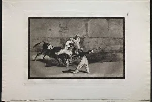 Bullfights: A Moor Caught by a Bull in the Ring, 1876. Creator: Francisco de Goya (Spanish