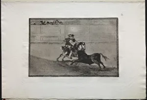 Bullfights: A Spanish Mounted Knight in the Ring Breaking Short Spears Without the Help