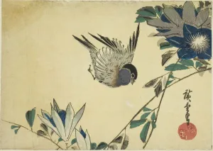 Finch Prints: Bullfinch and clematis, 1830s. Creator: Ando Hiroshige