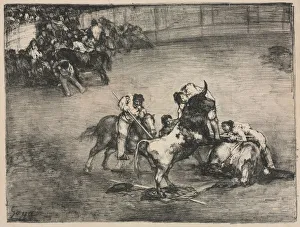 1746 1828 Prints: The Bulls of Bordeaux: Picador Caught by a Bull, 1825. Creator: Francisco de Goya (Spanish