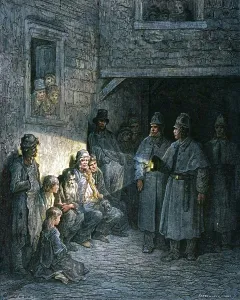 Torchlight Prints: The Bull's-Eye, 1872. Creator: Gustave Dore