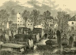 Bunhill Fields Burial-Ground, c1872. Creator: Unknown Bunhill Fields Burial-Ground, c1872. Creator: Unknown