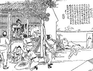 Comic Strip Prints: Burglars in the suburbs of Peking: the thieves caught in the act, 1909. Creator: Unknown